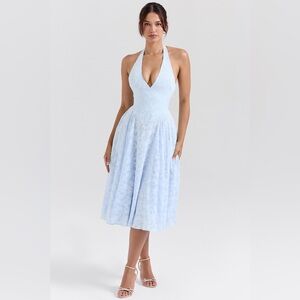 House of CB Arietta Jacquard Plunge Halter Neck Dress